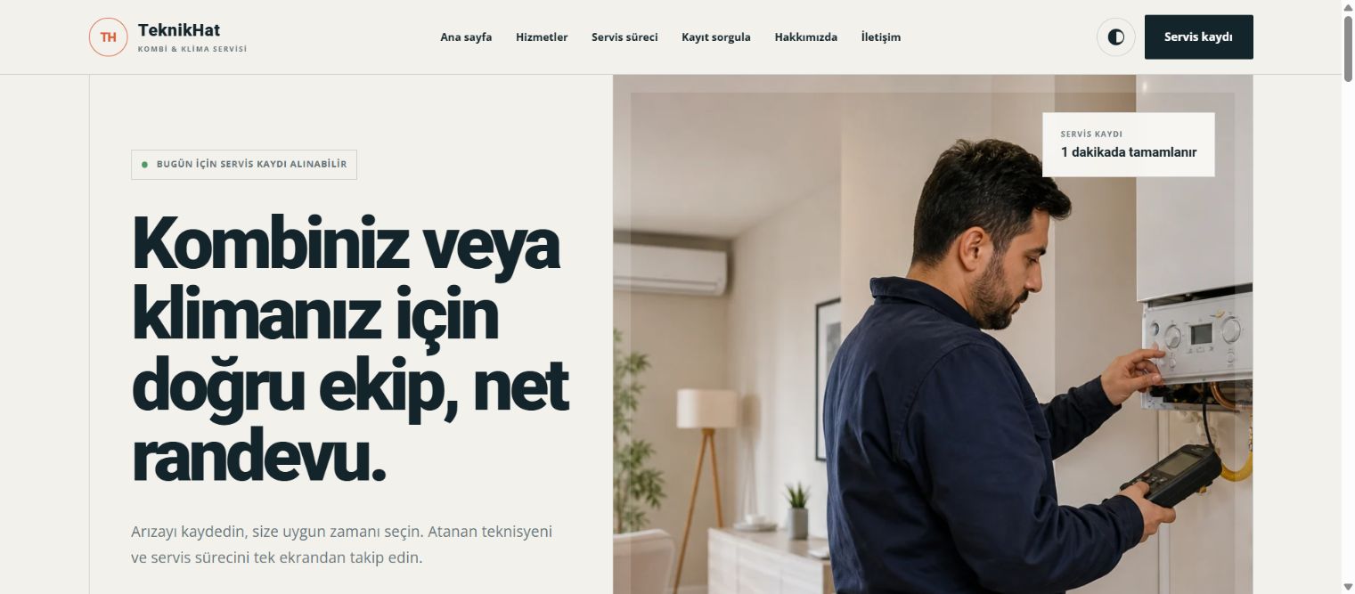 TeknikHat kombi ve klima servisi web sitesi ana sayfası